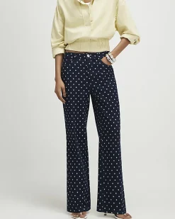 Blue Spot Print Relaxed Straight Jeans