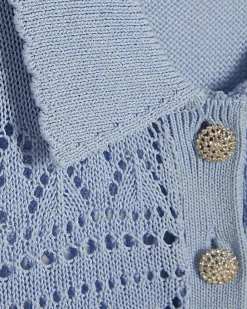 Blue Stitched Knit Polo Top