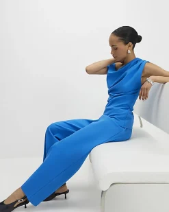 Blue Stretch Wide Leg Trousers