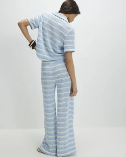 Blue Striped crochet Wide Leg Trousers