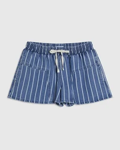 Blue Striped Denim Shorts