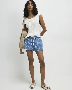 Blue Striped Denim Shorts