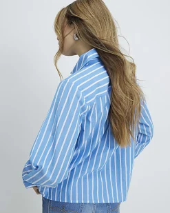 Blue Striped Long Sleeve Embellished Shirt
