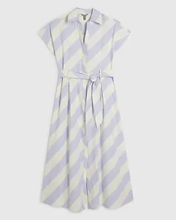 Blue Striped Midi Shirt Dress