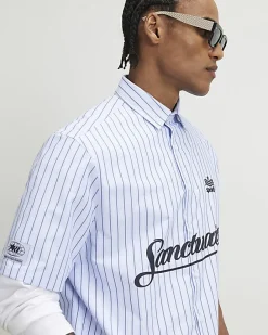 Blue Striped Sanctuaire Badged Shirt