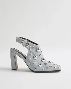 Blue Studded Sling Back Boots