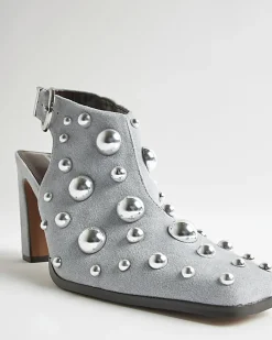 Blue Studded Sling Back Boots