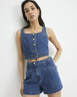 Blue Tab Side Tailored Denim Shorts