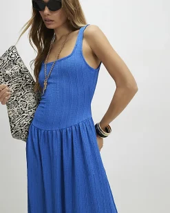 Blue Textured Midi Dress