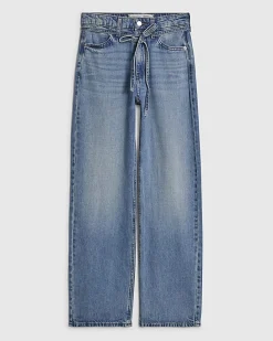 Blue Tie Detail Wide Leg Jeans