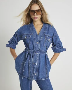 Blue Tie front Denim Jacket