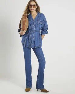 Blue Tie front Denim Jacket