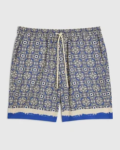 Blue Tile Print Shorts