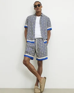 Blue Tile Print Shorts