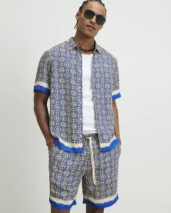 Blue Tile Print Shorts