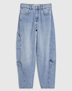 Blue Utility Pleat Barrel Leg Jeans