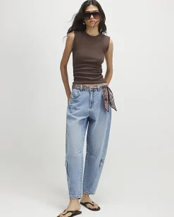Blue Utility Pleat Barrel Leg Jeans