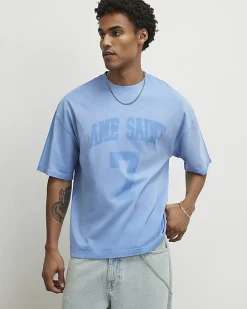 Blue Washed Oversized Fit Ame Saint 7 T-Shirt