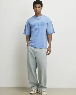 Blue Washed Oversized Fit Ame Saint 7 T-Shirt