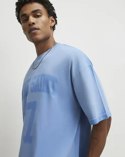 Blue Washed Oversized Fit Ame Saint 7 T-Shirt