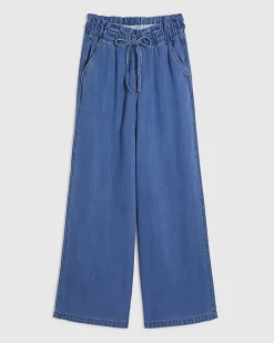 Blue Wide Leg Paperbag Jeans