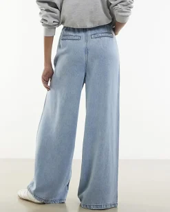 Blue Wide Leg Pyjama Style Drawstring Jeans