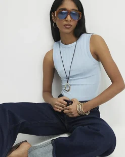 Blue Wide Rib Tank Top