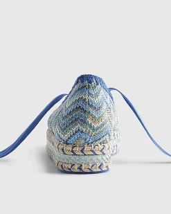 Blue Zig Zag Raffia Lace Up Flatform Shoes