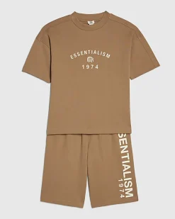 Boys Beige Essentialism T-Shirt and Jorts Set