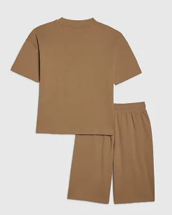 Boys Beige Essentialism T-Shirt and Jorts Set