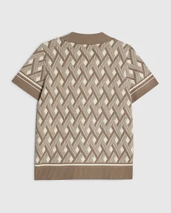 Boys Beige Geometric Knit Shirt