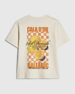 Boys Beige Oversized fit Orange T-Shirt