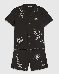 Boys Black Embroidered Swim Shorts Set