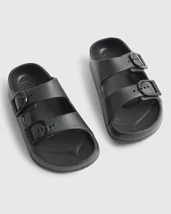 Boys Black Moulded Double Strap Sliders