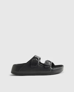 Boys Black Moulded Double Strap Sliders