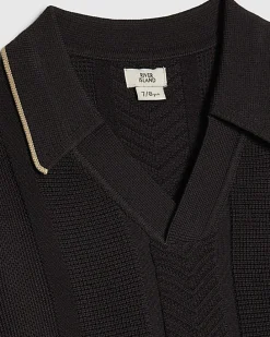 Boys Black Textured Polo Shirt