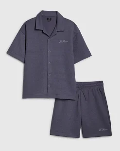 Boys Blue Textured Shirt Set