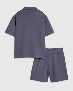 Boys Blue Textured Shirt Set