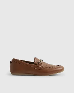 Boys Brown Faux Leather Embossed RI Shoes