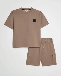 Boys Brown Luminis Badge T-Shirt Set