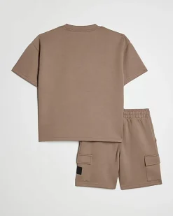 Boys Brown Luminis Badge T-Shirt Set