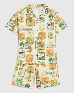 Boys Cream Print Swim Shirt and Short Set