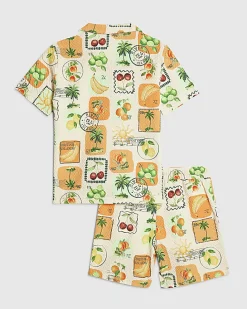 Boys Cream Print Swim Shirt and Short Set