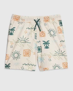 Boys Cream Sun Print Swim Shorts