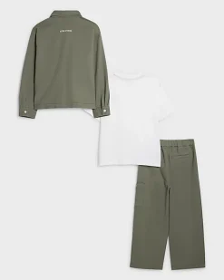 Boys Green Twill Shirt 3 Piece Set