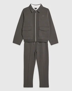 Boys Grey Textured Jacket 3 Piece Set