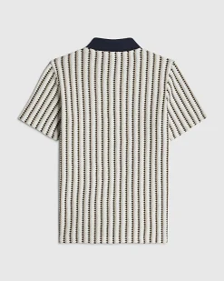 Boys Navy Crochet Stripe Zip Polo Shirt