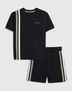 Boys Navy Oversized Stripe T-Shirt Set