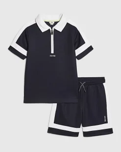 Boys Navy Slim Colour Blocked Polo Shirt Set