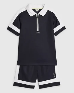 Boys Navy Slim Colour Blocked Polo Shirt Set